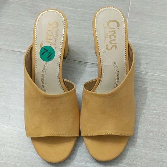 Circus by Sam Edelman Suzanna Open Toe Mules in Mustard Yellow Sz 7.5 - Picture 2 of 7